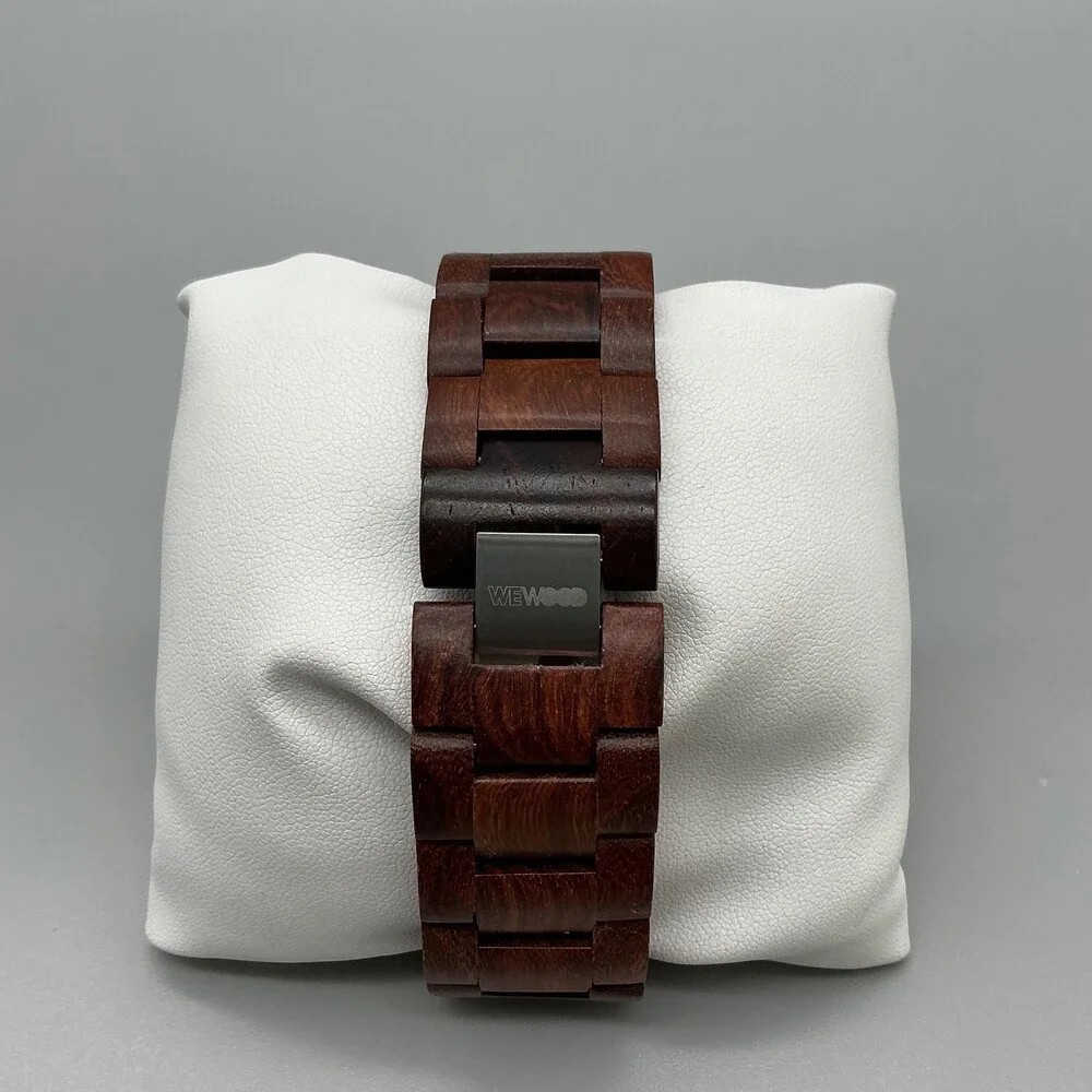 WeWOOD G12-108 Mens Watch 46mm Dual Time Natural Wood Bracelet New Battery 9.25